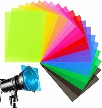 Filmlamp met waaier van gekleurde lichtfilters voor kleurgebruik in film